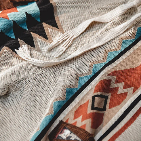 Navajo Totem Knit Shorts – Elastic Waist Casual Summer Beach Shorts with Corduroy Pocket